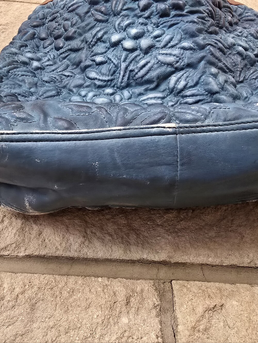 Anabaglish Blue Embossed Floral Leather Shoulder Bag Boho Sundance - Picture 5 of 16
